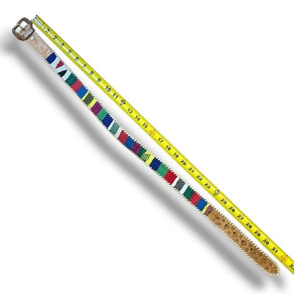 Artisan Multicolor Belt Unisex Handmade Guatemalan Leather Tapestry Size 28 - Picture 8 of 10